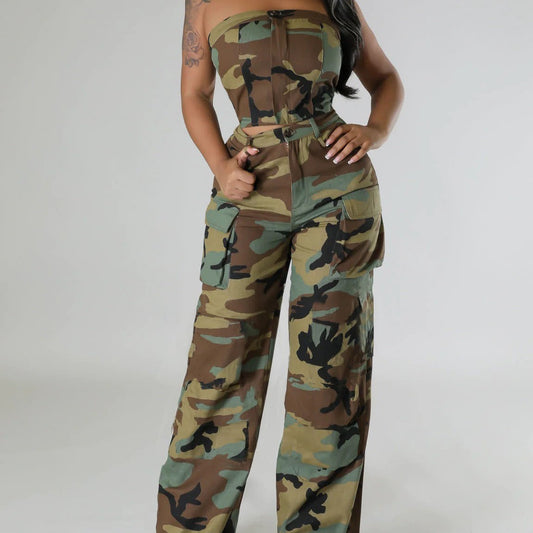 Camouflage Pocket Casual Pants Suit